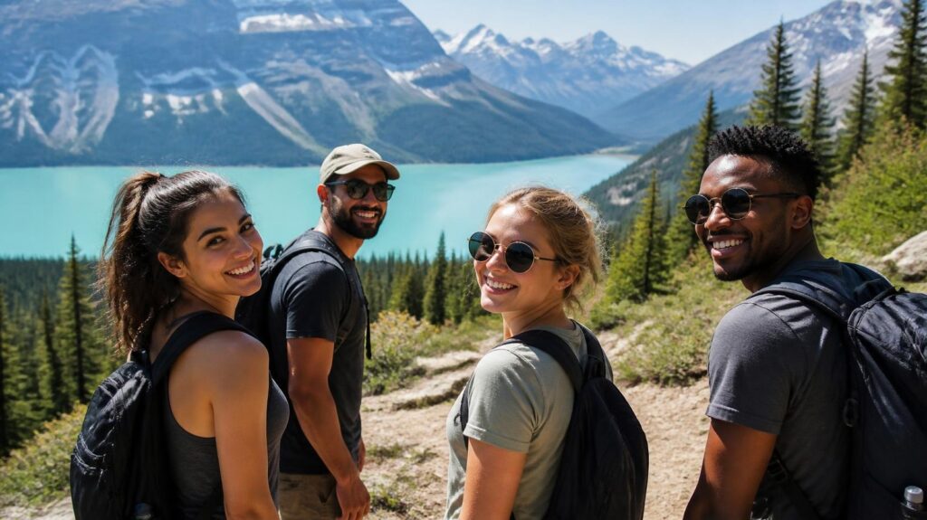 Banff'ta doğa yürüyüşü yapan arkadaşlar