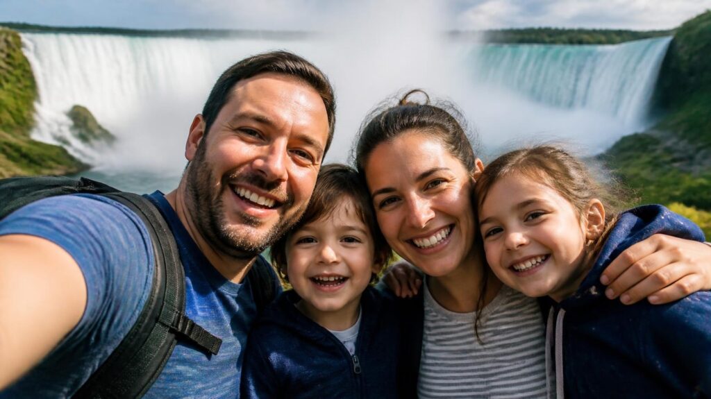 Niagara Şelalesi önünde mutlu aile